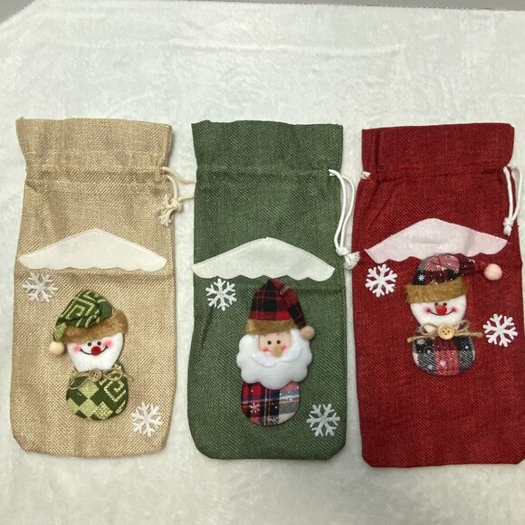 Christmas Gift Bags Buffalo Plaid Bottle Cover with Drawstring Rope Reusable Xma - Picture 1 of 7